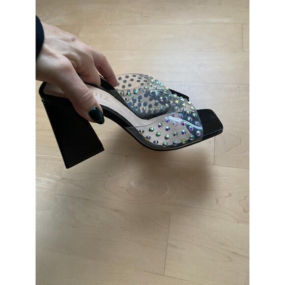 SCHUTZ "Lizah" Crystal Embellished Black Mules Sandals Sz 7B - Picture 4 of 10